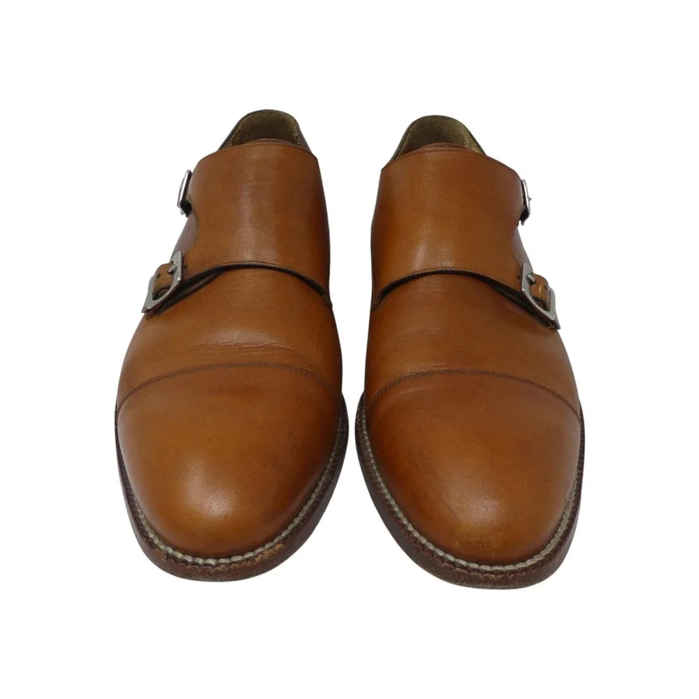 Beckett Simonon Hoyt Double Monk Strap Shoes Mens 10 Brown Leather Cap Toe